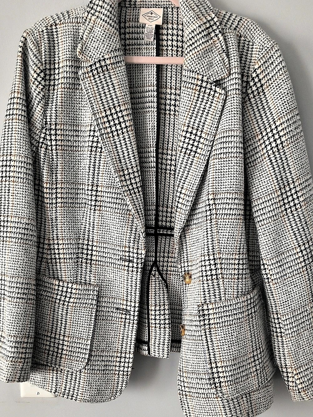 St. John's Bay Plaid Blazer in Cream & Black Size XXL Like New